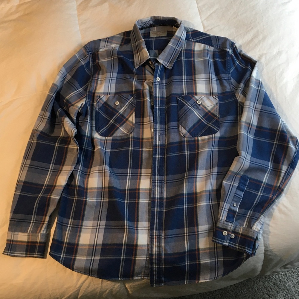 Men's Weatherproof Vintage Blue Plaid Long-Sleeve Button-Up Shirt